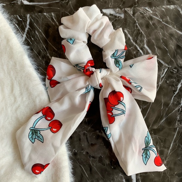 NEW Cherry White Scrunchie Hair Tie - Picture 4 of 4